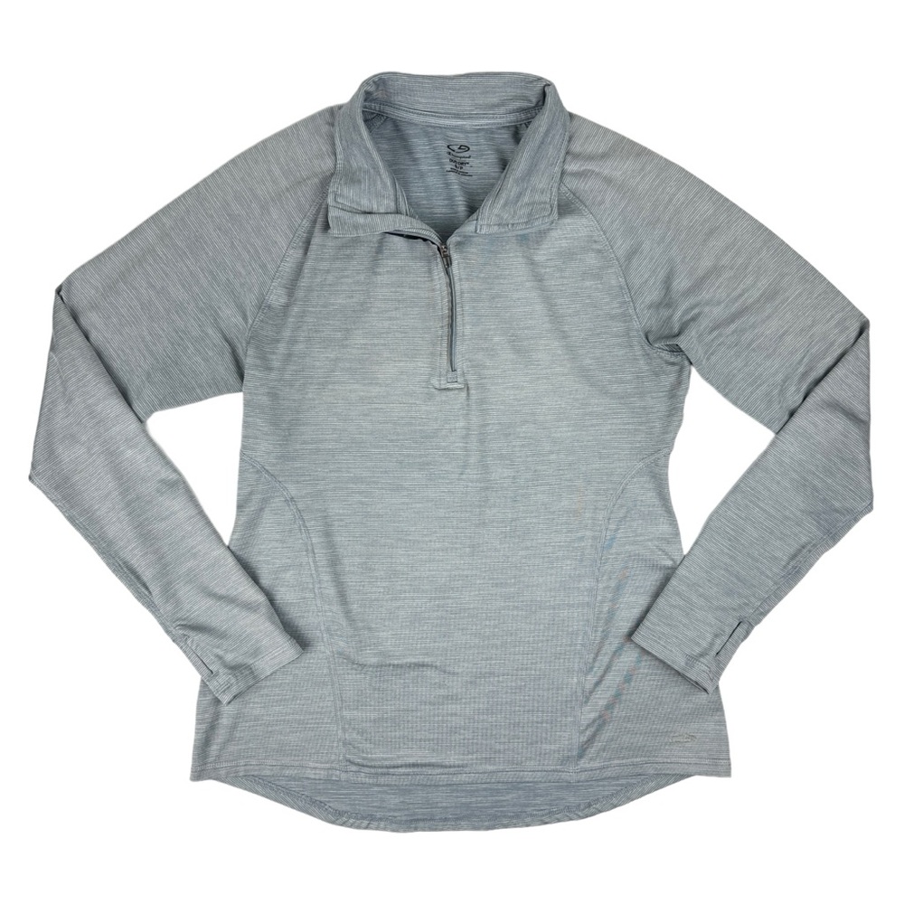Champion Women’s Small Duo Dry Shirt‎ 1/4 Zip Stretch Thumb Holes Gray Pinstripe